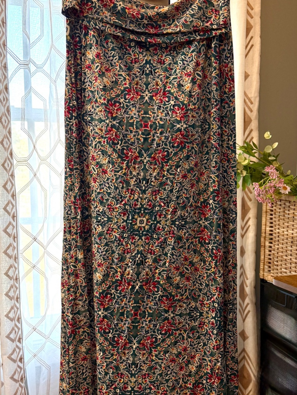 EUC Floral Pattern Maxi Skirt in Teal/Green and Pink